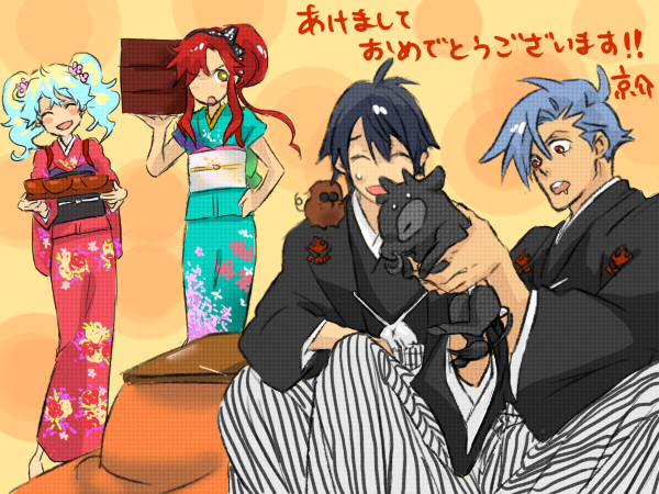 00s japanese_clothes kamina_(ttgl) kimono kotatsu nia_teppelin simon_(ttgl) table tengen_toppa_gurren_lagann traditional yoko_littner