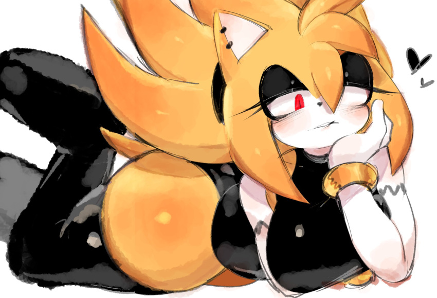 1girl amy_rose animal_ears black_thighhighs blonde_hair blush breasts earrings eyeshadow fur furry furry_female gloves hedgehog_girl jewelry large_breasts long_hair makeup quill red_eyes short_tail sonic_(series) spiked_hair super_amy_rose tail thick_thighs thighhighs thighs usa37107692 white_gloves wide_hips