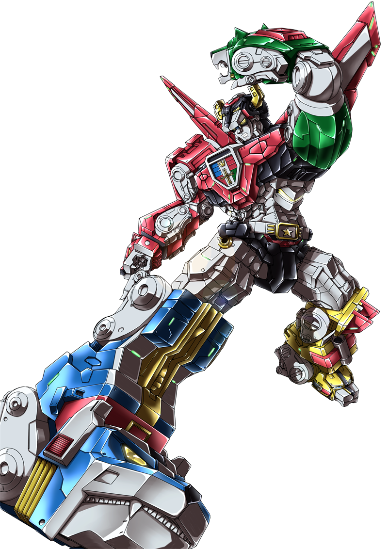 clenched_teeth daigouzi golion_(mecha) hyakujuu-ou_golion kicking looking_down looking_to_the_side mecha no_humans robot sharp_teeth solo super_robot teeth white_background yellow_eyes