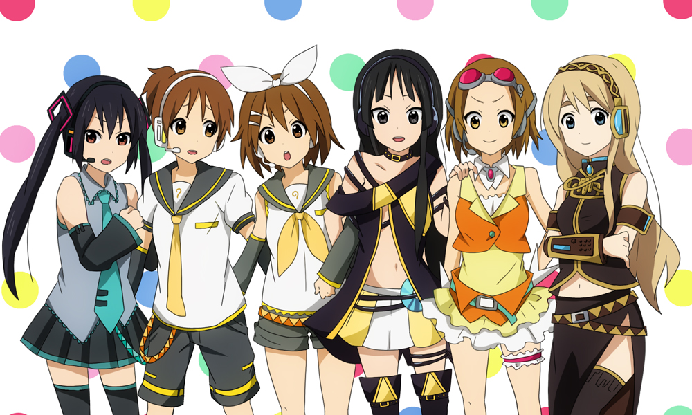 6+girls akiyama_mio bad_id bad_pixiv_id black_eyes black_hair blonde_hair blue_eyes boots frilled_thigh_strap brown_eyes brown_hair choker cosplay detached_sleeves goggles gumi gumi_(cosplay) hair_ornament hairband hairclip hatsune_miku hatsune_miku_(cosplay) headset hirasawa_ui hirasawa_yui k-on! kagamine_len kagamine_len_(cosplay) kagamine_rin kagamine_rin_(cosplay) kotobuki_tsumugi lily_(vocaloid) lily_(vocaloid)_(cosplay) long_hair megurine_luka megurine_luka_(cosplay) multiple_girls nakano_azusa navel necktie ponytail sacchan_(hn0816) school_uniform serafuku short_hair short_shorts shorts skirt tainaka_ritsu thigh_boots thigh_strap thighhighs twintails vocaloid zettai_ryouiki