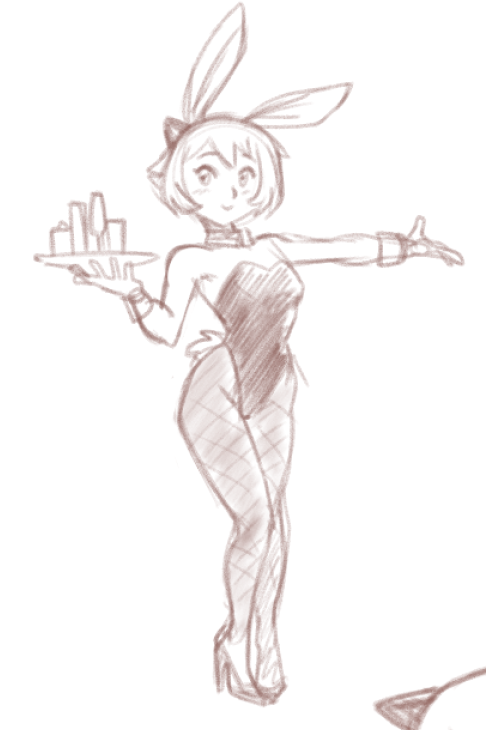 1girl cat_girl collar dalehan fishnets high_heels leotard monochrome nathy playboy_bunny short_hair sketch tray