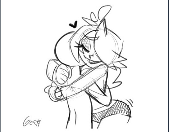 ass faceless faceless_male gerph happy heart hug sharp_teeth short_hair skarpne skarpworld sketch smile teeth