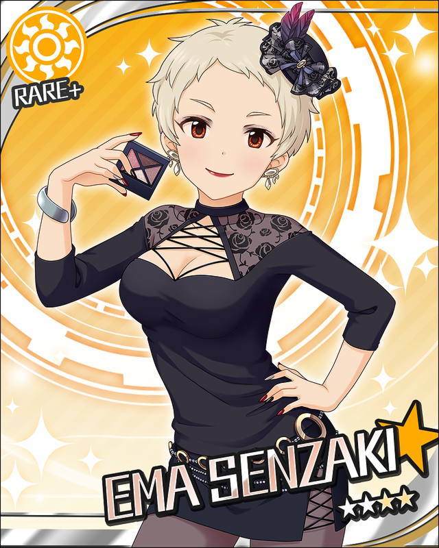 10s blush brown_eyes brown_hair card_(medium) character_name dres idolmaster idolmaster_cinderella_girls senzaki_ema short_hair smile star_(symbol)