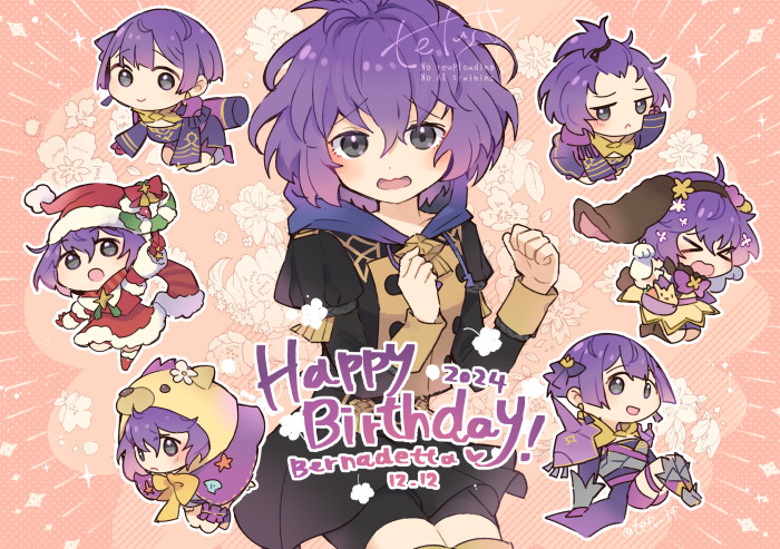 1girl animal_ears armor artist_name bernadetta_von_varley bernadetta_von_varley_(spring) bernadetta_von_varley_(summer) bernadetta_von_varley_(timeskip) bernadetta_von_varley_(winter) bike_shorts black_shorts bow breastplate chibi christmas dress earrings epaulettes fire_emblem fire_emblem:_three_houses fire_emblem_warriors:_three_hopes flower garreg_mach_monastery_uniform glitter gloves grey_eyes hair_ornament halftone halftone_background hat holding hood hood_up hoodie jewelry long_sleeves looking_at_viewer messy_hair multiple_views nintendo open_mouth pauldrons purple_hair quiver santa_hat scarf sea_stars seashell shell short_dress short_hair shorts shorts_under_skirt shoulder_armor signature skirt tefutene