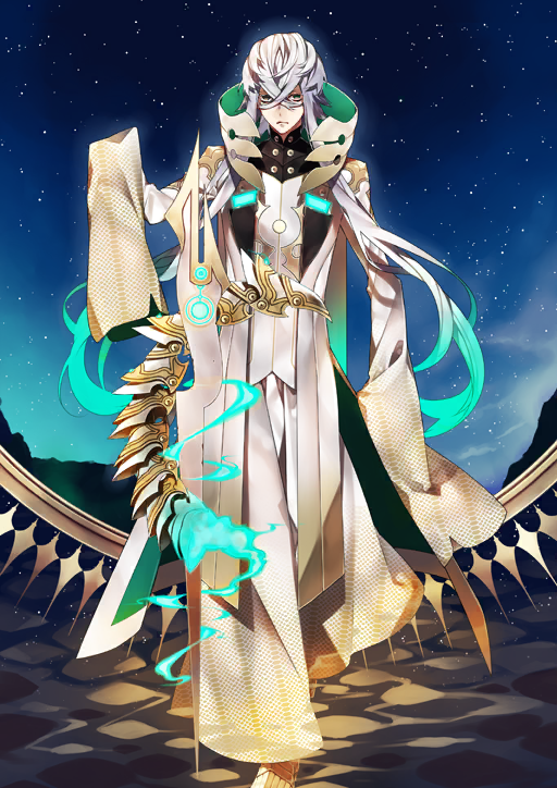 1boy arm_at_side armored_boots asclepius_(fate) blue_background boots closed_mouth coat crossed_bangs expressionless fate/grand_order fate_(series) fire foot_out_of_frame game_cg gradient_hair green_eyes green_fire green_hair hair_between_eyes hand_up high_collar long_hair long_sidelocks looking_at_viewer male_focus multicolored_hair official_art open_clothes open_coat pants rod_of_asclepius sidelocks sky sleeves_past_fingers sleeves_past_wrists snake_print solo staff standing star_(sky) starry_sky teita_(88_taho) third-party_source variant_set very_long_hair very_long_sidelocks white_coat white_hair white_pants