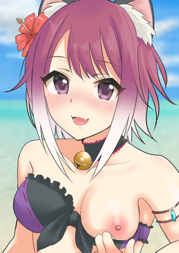 1girl breasts large_breasts nipples otoufu_barricade princess_connect! princess_connect!_re:dive swimsuit unworn_swimsuit tagme tamaki_(princess_connect!)