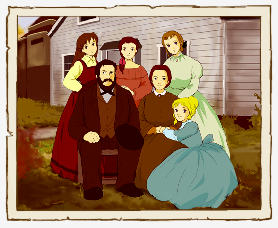 1980s_(style) 1boy 5girls aged_up ai_no_wakakusa_monogatari amy_march derivative_work elizabeth_march family frederic_march ishigamirin josephine_march margaret_march mary_march multiple_girls nippon_animation oldschool photo_(object) retro_artstyle sitting world_masterpiece_theater