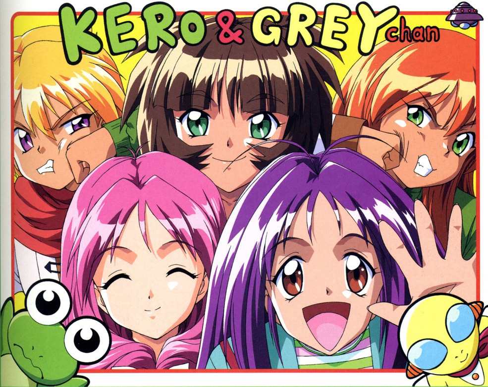 1990s_(style) 5girls :d ^_^ akai_homura blonde_hair brown_eyes brown_hair clenched_teeth closed_eyes frog front_ponytail green_eyes hair_over_shoulder happy ichimonji_akane ijuuin_mei kokura_masashi kotobuki_miyuki long_hair multiple_girls official_art open_mouth orange_hair pink_hair purple_hair retro_artstyle scan shirayuki_miho short_hair smile teeth tokimeki_memorial tokimeki_memorial_2 ufo