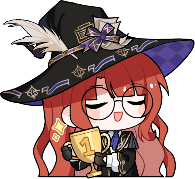 1girl artist_request ascot black-framed_eyewear black_gloves black_robe blue_ascot blue_hat blunt_bangs bow checkered_hat closed_eyes collared_robe collared_shirt cropped_torso enchanted_writing_(infinity_nikki) glasses gloves happy hat hat_bow hat_feather high_collar holding holding_trophy infinity_nikki layered_sleeves long_hair long_sleeves nikki_(series) official_art open_clothes open_mouth open_robe orange_hair paper puffy_long_sleeves puffy_sleeves purple_bow robe round_eyewear shirt sidelocks smile solo sparkle transparent_background trophy two-sided_fabric two-sided_headwear very_long_hair wavy_hair white_shirt witch_hat wizard