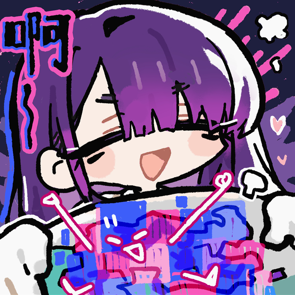 1girl :d blush_stickers chibi chibi_only chinese_commentary chinese_text closed_mouth cui_pi_zha_xia_qiu girls&#039;_frontline girls&#039;_frontline_neural_cloud official_art open_mouth purple_hair sangoma_(neural_cloud) second-party_source smile solo