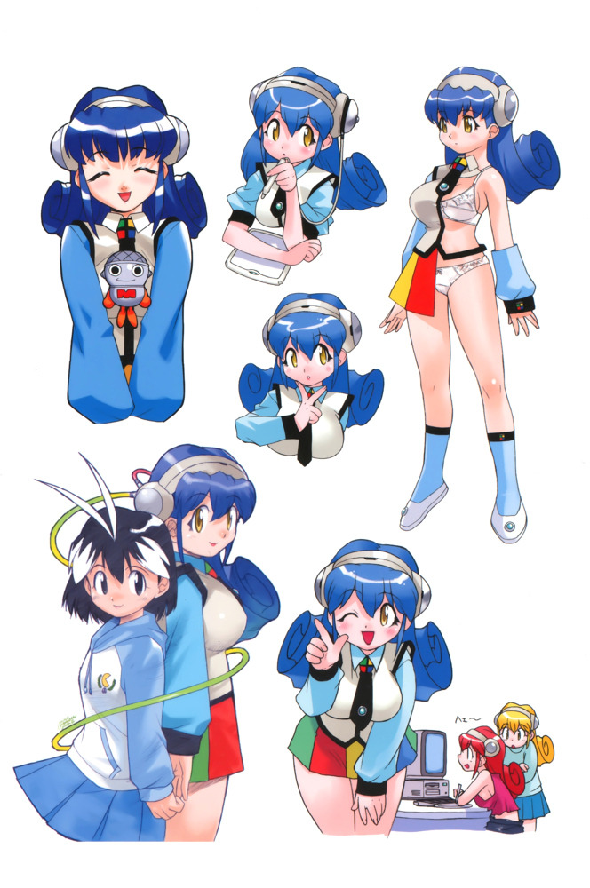 3girls arcade_gamer_fubuki artbook black_hair blonde_hair blue_skirt blue_socks bra breasts character_request closed_eyes closed_mouth cropped_torso curly_hair facing_viewer hair_ornament long_hair long_sleeves looking_at_viewer microsoft_windows miniskirt multicolored_hair multicolored_skirt multiple_girls multiple_views one_eye_closed open_mouth os-tan panties pleated_skirt red_hair sakuragasaki_fubuki short_hair simple_background skirt smile socks streaked_hair third-party_source underwear white_background white_bra white_hair white_panties windows_98 windows_classic yellow_eyes yoshizaki_mine
