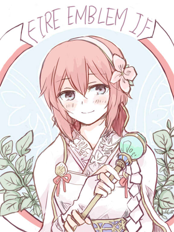 1girl bad_id bad_twitter_id copyright_name fire_emblem fire_emblem_fates holding kitano_373 looking_at_viewer nintendo sakura_(fire_emblem) smile staff