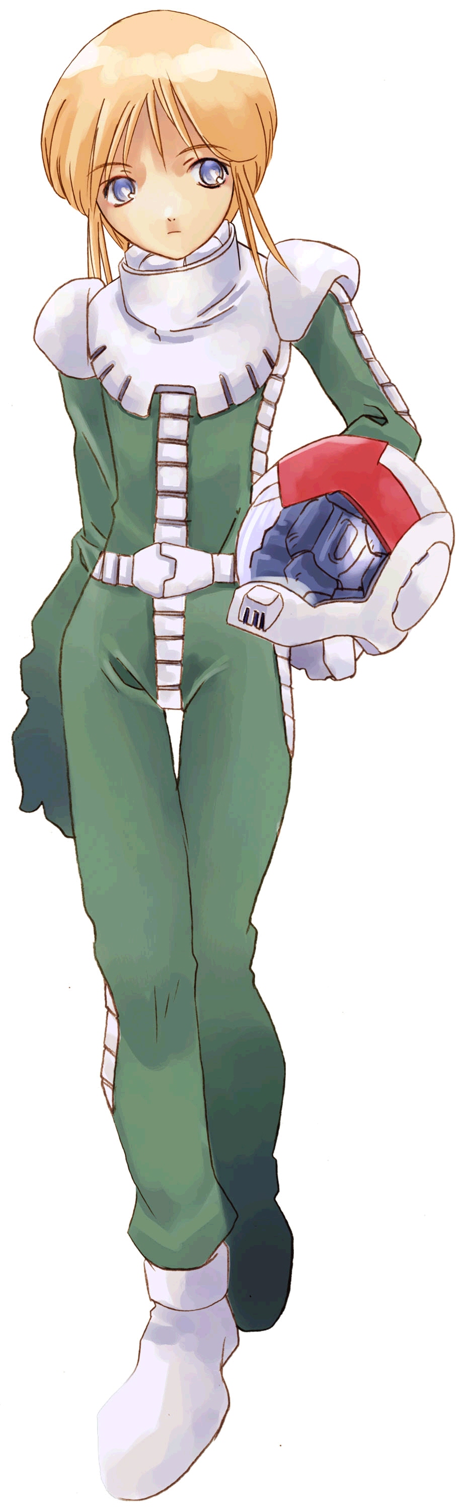 1girl absurdres elpeo_puru elpeple faddawdle female_focus gundam gundam_zz helmet highres long_image orange_hair pilot_suit short_hair simple_background solo tall_image