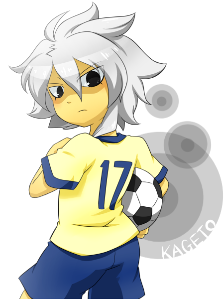 1boy ball black_eyes child grey_hair inazuma_eleven inazuma_eleven_(series) looking_back male_focus nesslucas soccer_ball soccer_uniform solo sportswear tagme yamino_kageto