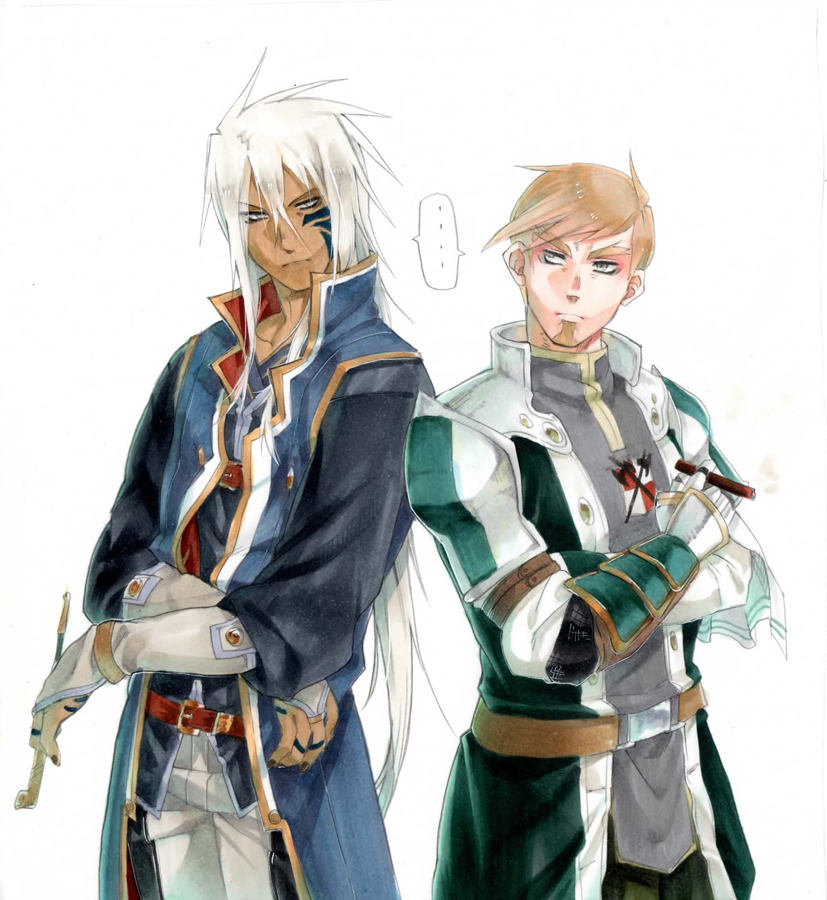... 2boys armor belt blonde_hair blue_jacket blue_tunic breastplate brown_belt brown_eyes crossed_arms facepaint facial_hair facing_to_the_side gauntlets gloves goatee green_pants green_trim grey_tunic gurast holding holding_smoking_pipe jacket knight looking_at_another male_focus mature_male multiple_boys open_clothes open_jacket original pants popped_collar red_belt shoulder_armor smoking_pipe speech_bubble tan tunic white_gloves white_hair white_pants yellow_trim