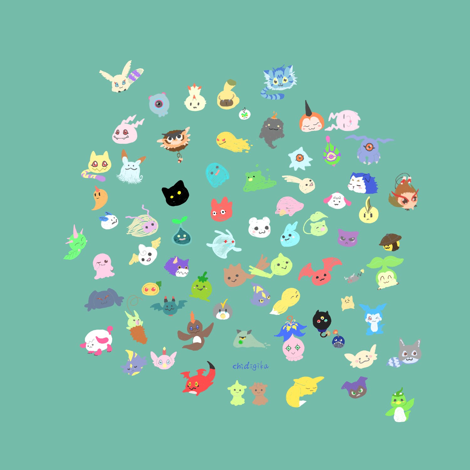 algomon algomon_baby_i bombmon bommon botamon bubbmon budmon caprimon chapmon chibickmon chibimon chicomon chocomon choromon closed_eyes cocomon cotsucomon curimon digimon digimon_(creature) dokimon dorimon fufumon fusamon gigimon green_background gummymon gurimon highres hopmon horns jyarimon keemon ketomon koromon kuramon kyaromon leafmon looking_at_viewer minomon mochimon mokumon nyaromon nyokimon pacifier pafumon pagumon paomon petitmon pinamon pipimon pitchmon pokomon_(digimon) popomon poromon poyomon pukamon pupumon pururumon pusumon puttimon puwamon puyomon pyocomon pyonmon relemon sakumon simple_background smile sunamon tanemon tokomon tsubumon tsumemon tunomon upamon wanyamon xiaomon yarmon yukimibotamon yuramon zerimon zurumon