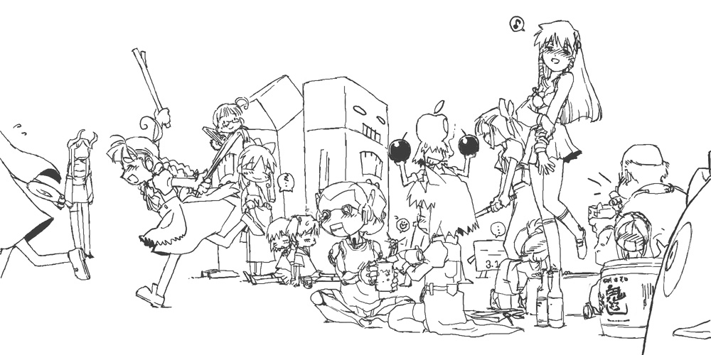 2boys 2k-tan 6+girls 98-tan everyone glasses greyscale longhorn me-tan monochrome multiple_boys multiple_girls nt-tan os-tan os9 xp-tan