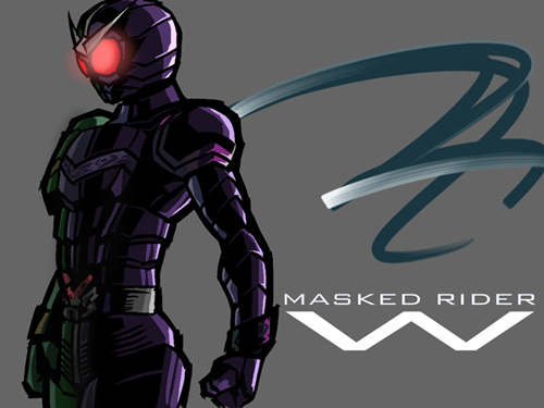 1boy antennae glowing glowing_eyes kamen_rider kamen_rider_double kamen_rider_w lowres male_focus scarf simonori solo