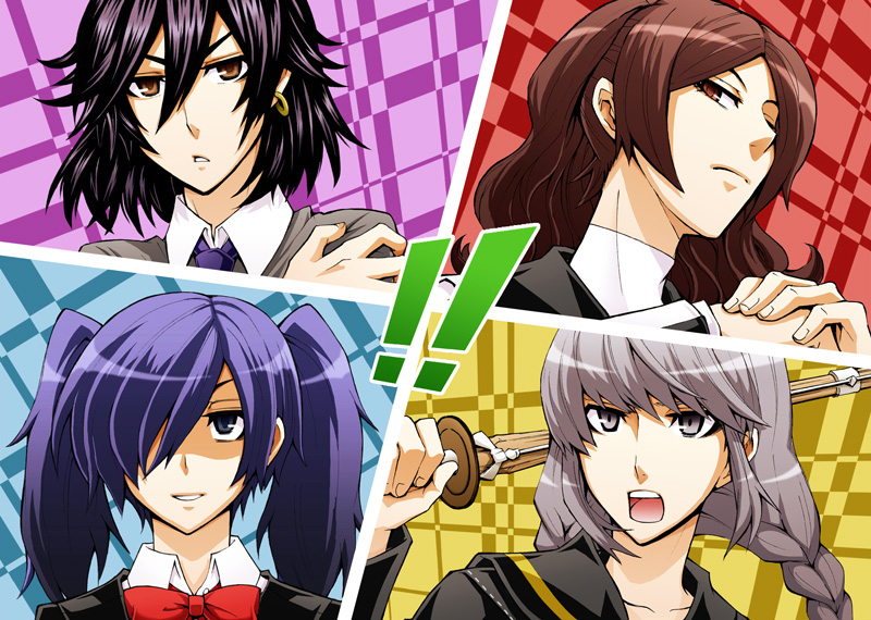 black_eyes black_hair braid brown_eyes brown_hair crossdressing earrings grey_eyes hair_over_one_eye jewelry multiple_boys narukami_yu persona persona_1 persona_2 persona_2_tsumi persona_3 persona_4 purple_hair red_eyes school_uniform shinai silver_hair suou_tatsuya sword toudou_naoya tsukito_(leaf_moon82) twin_braids twintails weapon yuuki_makoto_(persona_3)