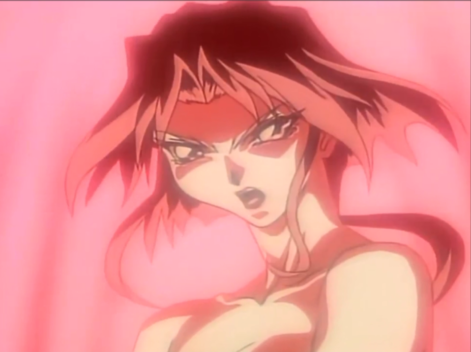 1990s_(style) 1girl angry asahina_suzu bare_shoulders choujin_gakuen_gowcaizer oobari_masami platonic_slave retro_artstyle screencap tears wavy_hair