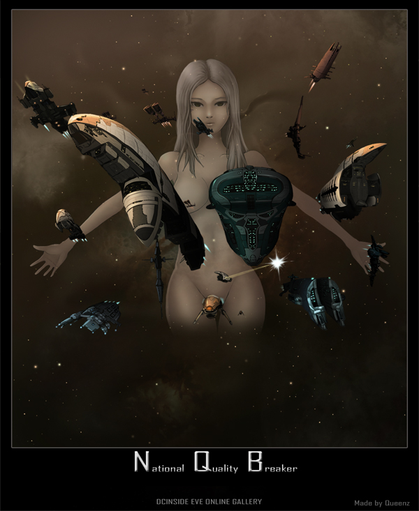 1girl abaddon_(eve_online) amarr_empire_(eve_online) apocalypse_(eve_online) artist_name battlecruiser_(eve_online) battleship_(eve_online) black_border border breasts brown_background building caldari_state_(eve_online) carrier combat_ship_(eve_online) commentary copyright_name cowboy_shot cruiser_(eve_online) dominix_(eve_online) drake_(eve_online) droneboat_(eve_online) energy energy_beam english_text eve_online fleet flying frigate_(eve_online) gallente_federation_(eve_online) glowing grey_eyes harbinger_(eve_online) hurricane_(eve_online) laser lips long_hair looking_at_viewer medium_breasts megathron_(eve_online) mekito1 military_vehicle minmatar_republic_(eve_online) myrmidon_(eve_online) nebula nude omen_(eve_online) outstretched_arms punisher_(eve_online) rifter_(eve_online) sky solo space_station spacecraft spread_arms star_(sky) star_(symbol) starry_sky starry_sky_background thigh_gap tornado_(eve_online) white_hair