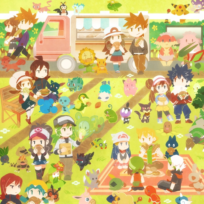 00s 10s 1990s_(style) 6+boys 6+girls aipom ampharos audino barry_(pokemon) baseball_cap beanie blue_oak bread brendan_(pokemon) bulbasaur burger chansey chibi chikorita clefairy couple dawn_(pokemon) diglett dragonair dratini dual_persona eating emolga flygon food gen_1_pokemon gen_2_pokemon gen_3_pokemon gen_4_pokemon gen_5_pokemon gothita grass green_(pokemon) gulpim gulpin hat hetero hilda_(pokemon) hoothoot hot_dog hugh_(pokemon) kris_(pokemon) krokorok leaf_(pokemon) legendary_pokemon lilligant lyra_(pokemon) mareep marill may_(pokemon) mew_(pokemon) multiple_boys multiple_girls munchlax mythical_pokemon n_(pokemon) nintendo oddish oshawott pachirisu pantyhose pikachu pokemon pokemon_(creature) pokemon_bw pokemon_bw2 pokemon_dppt pokemon_frlg pokemon_gsc pokemon_hgss pokemon_rgby pokemon_rgby_beta pokemon_rse politoed prototype_design purrloin retro_artstyle reuniclus rosa_(pokemon) rotasu sandwich silver_(pokemon) sitting skiploom sneasel snivy spinarak spinda sunflora sunkern thighhighs torterra trapinch vulpix walking wigglytuff wooper zorua