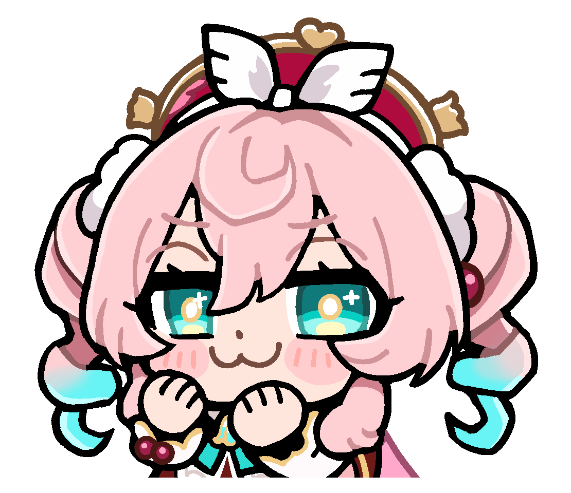 1girl :3 beret bkub blue_hair blush_stickers chibi chibi_only closed_mouth colored_tips commentary dot_nose dress english_commentary gradient_hair green_eyes guest_art hair_between_eyes hat honkai:_star_rail honkai_(series) hyacine_(honkai:_star_rail) long_hair long_sleeves multicolored_hair official_art pink_hair red_dress red_hat second-party_source simple_background solo transparent_background twintails