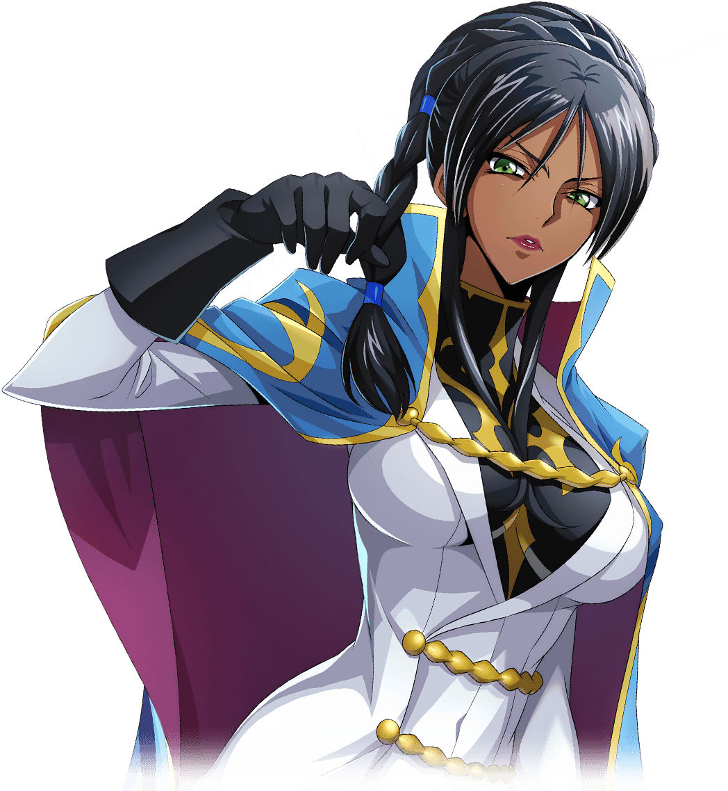 1girl artist_request asymmetrical_hair black_gloves black_hair black_shirt blue_cape braid breasts cape code_geass code_geass:_lost_stories covered_navel cropped_torso crown_braid dark-skinned_female dark_skin dorothea_ernst dutch_angle female_focus game_cg gloves green_eyes hair_tie hand_up high_collar jacket large_breasts lips lipstick long_hair long_sleeves looking_at_viewer makeup military_uniform non-web_source official_art parted_lips red_lips shirt sidelocks simple_background single_braid solo teeth transparent_background two-sided_cape two-sided_fabric upper_body v-shaped_eyebrows white_jacket