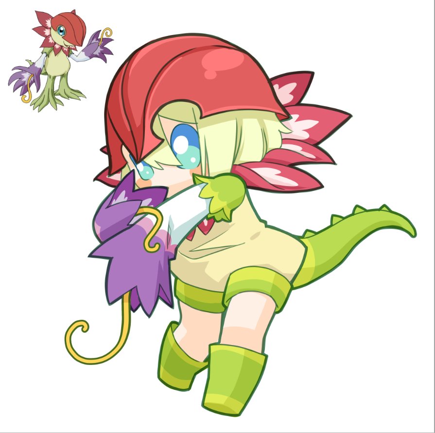 blonde_hair blue_eyes digimon digimon_(creature) floramon petals solo tail