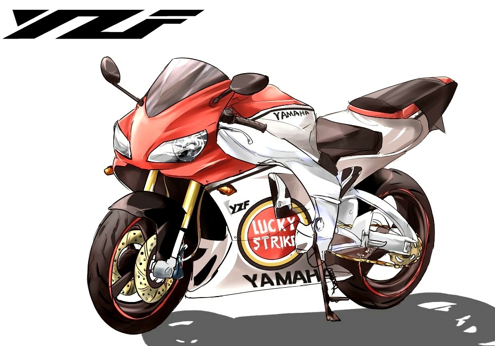 houkai_(collapse_illust) kickstand lucky_strike motor_vehicle motorcycle no_humans original simple_background vehicle_focus white_background yamaha yamaha_yzf-r1
