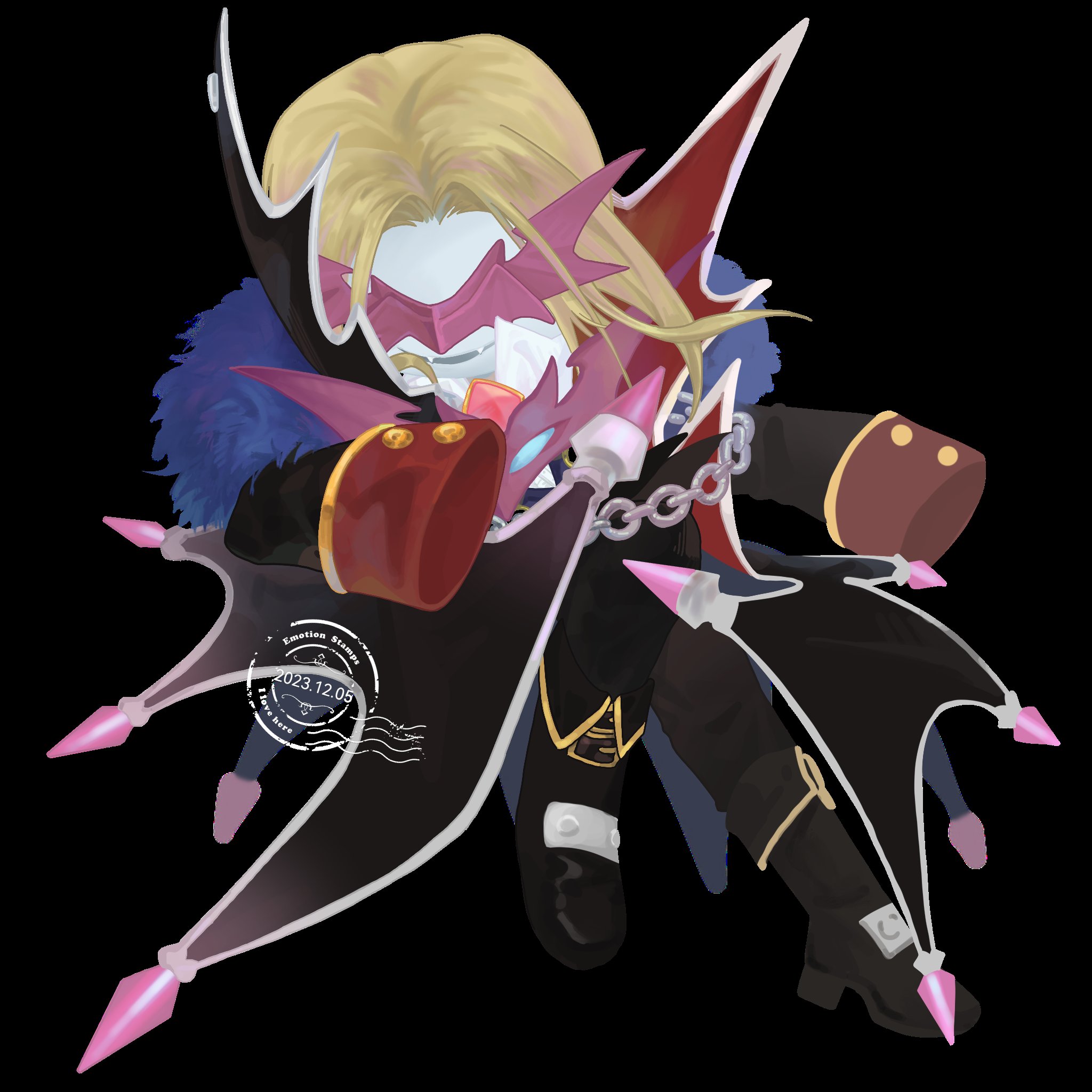 blonde_hair chain digimon digimon_(creature) highres mask smile vamdemon vamdemon_x-antibody vampire