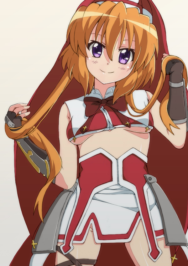 10s 1girl bad_id bad_pixiv_id blush breasts chantez_apinion female_focus groin li@_(rikku04) lyrical_nanoha mahou_shoujo_lyrical_nanoha_vivid no_bra no_panties nun orange_hair purple_eyes simple_background small_breasts smile solo underboob white_background