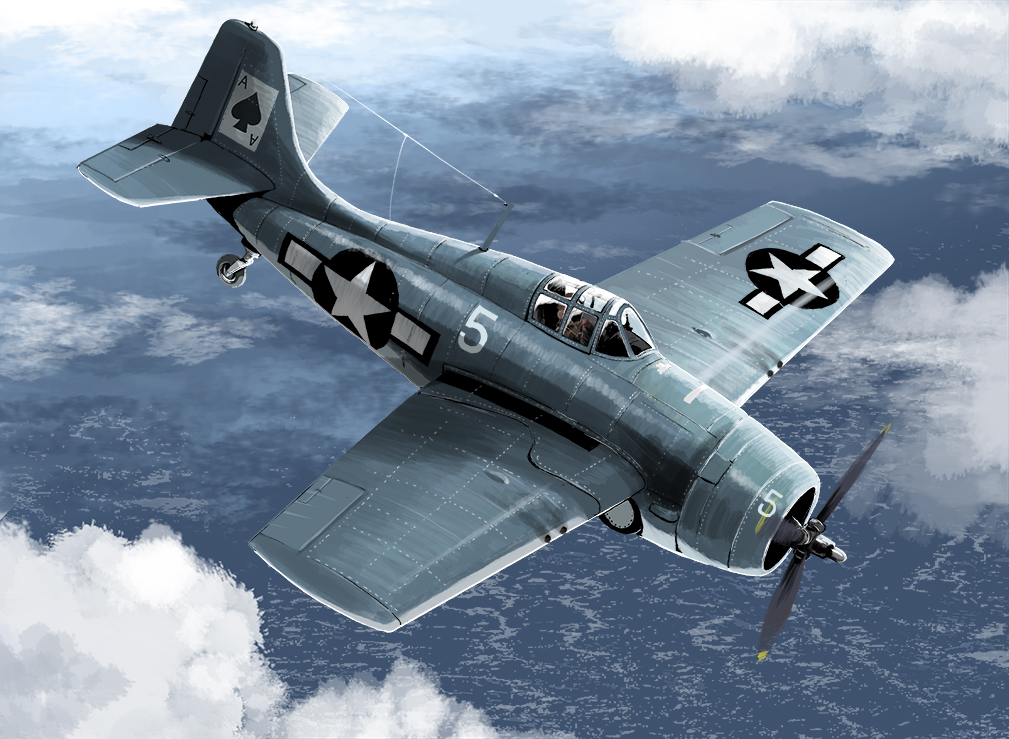 1boy ace_(playing_card) ace_of_spades aircraft airplane card cloud commentary_request f4f_wildcat flying matsuda_juukou military military_vehicle original playing_card propeller_fighter spade_(shape) united_states_navy
