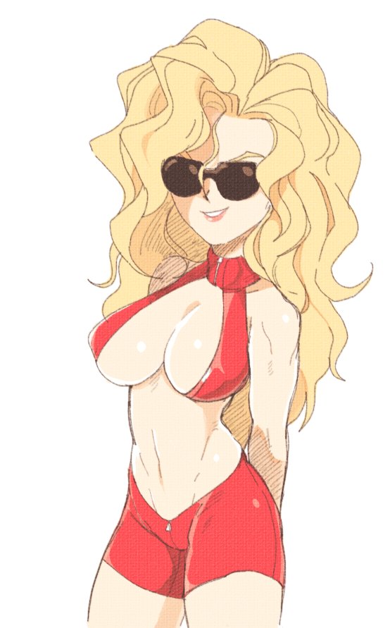 1girl blonde_hair breasts golden_boy inkerton-kun large_breasts onna_shachou sunglasses swimsuit