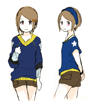 brown_eyes brown_hair cosplay digimon digimon_adventure digimon_adventure_02 looking_at_viewer simple_background smile star_(symbol) white_background yagami_hikari yagami_taichi yagami_taichi_(cosplay)