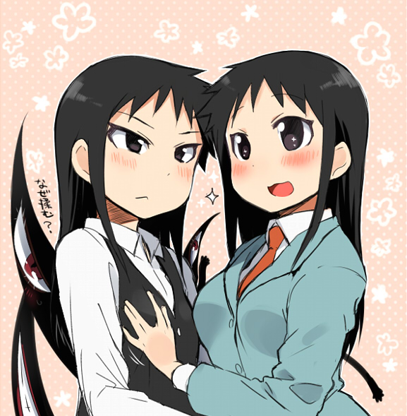 2girls agemono bad_id bad_pixiv_id black_hair blush fullmetal_alchemist genderswap genderswap_(mtf) groping multiple_girls selim_bradley