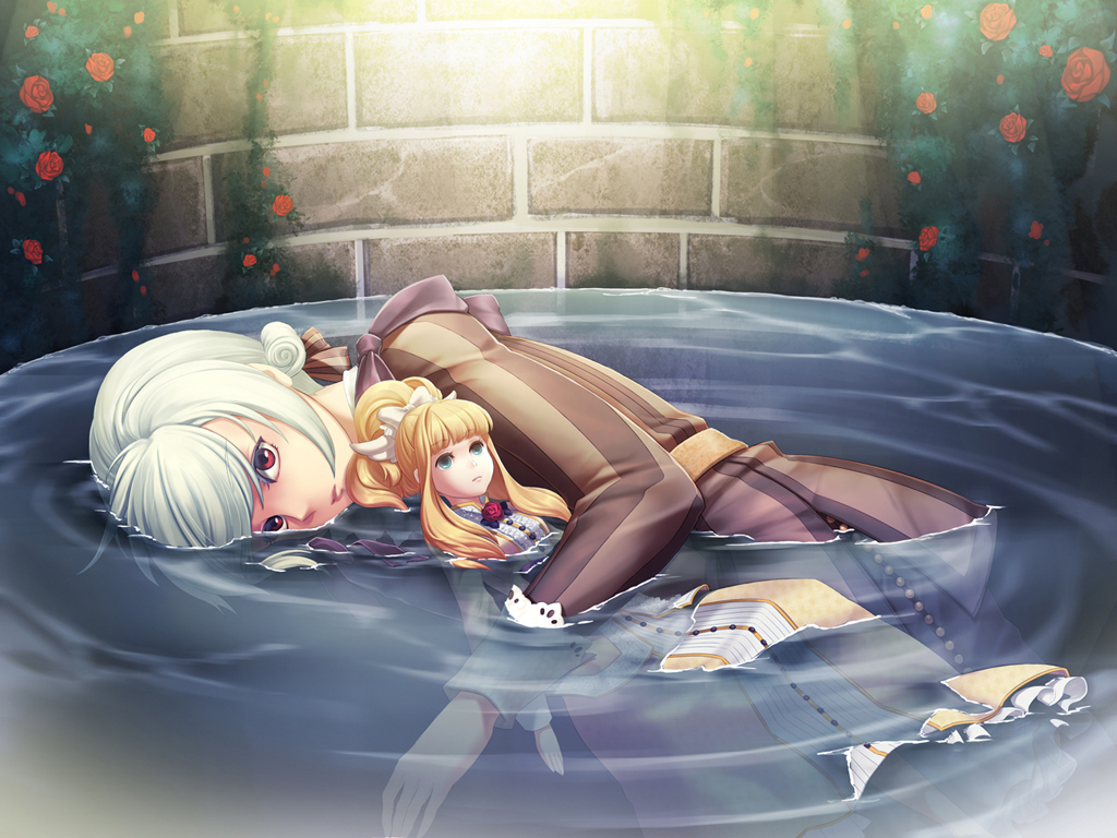 1boy bad_id bad_pixiv_id blonde_hair character_doll character_request doll elyse_(sound_horizon) flower ido_e_itaru_mori_e_itaru_ido maerchen_(sound_horizon) male_focus marz_von_ludowing red_eyes rose solo sound_horizon water well white_hair yeruen