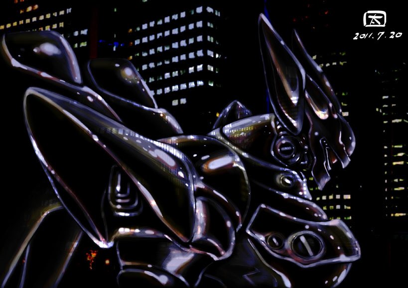 city dated from_side kidou_keisatsu_patlabor looking_down mecha no_humans ohtagaki_yasuo robot science_fiction solo type_j-9_griffon upper_body visor