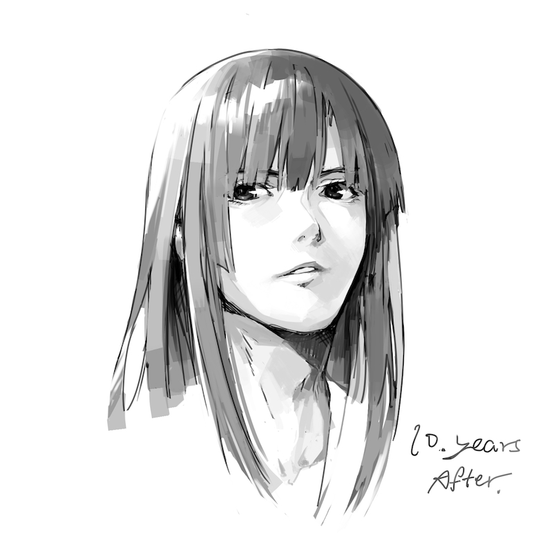 bad_id bad_pixiv_id greyscale hikaru_no_go long_hair looking_away monochrome original portrait serious sketch solo touya_akira tsukimiso_(kinakonatto)