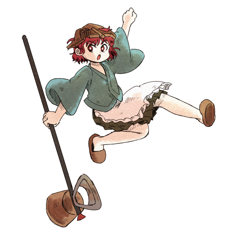 1other :o androgynous apron blue_kimono bright_pupils brown_hakama brown_helmet brown_slippers chikafumikou clenched_hand commentary_request fist_pump frilled_apron frills full_body hakama hakama_short_skirt hakama_skirt hammer helmet holding holding_hammer japanese_clothes katano_sukune katano_sukune&#039;s_bottle_opener kimono len&#039;en long_sleeves looking_at_viewer open_mouth other_focus outstretched_arm red_eyes red_hair short_hair short_kimono simple_background skirt slippers solo waist_apron white_apron white_background white_pupils wide_sleeves