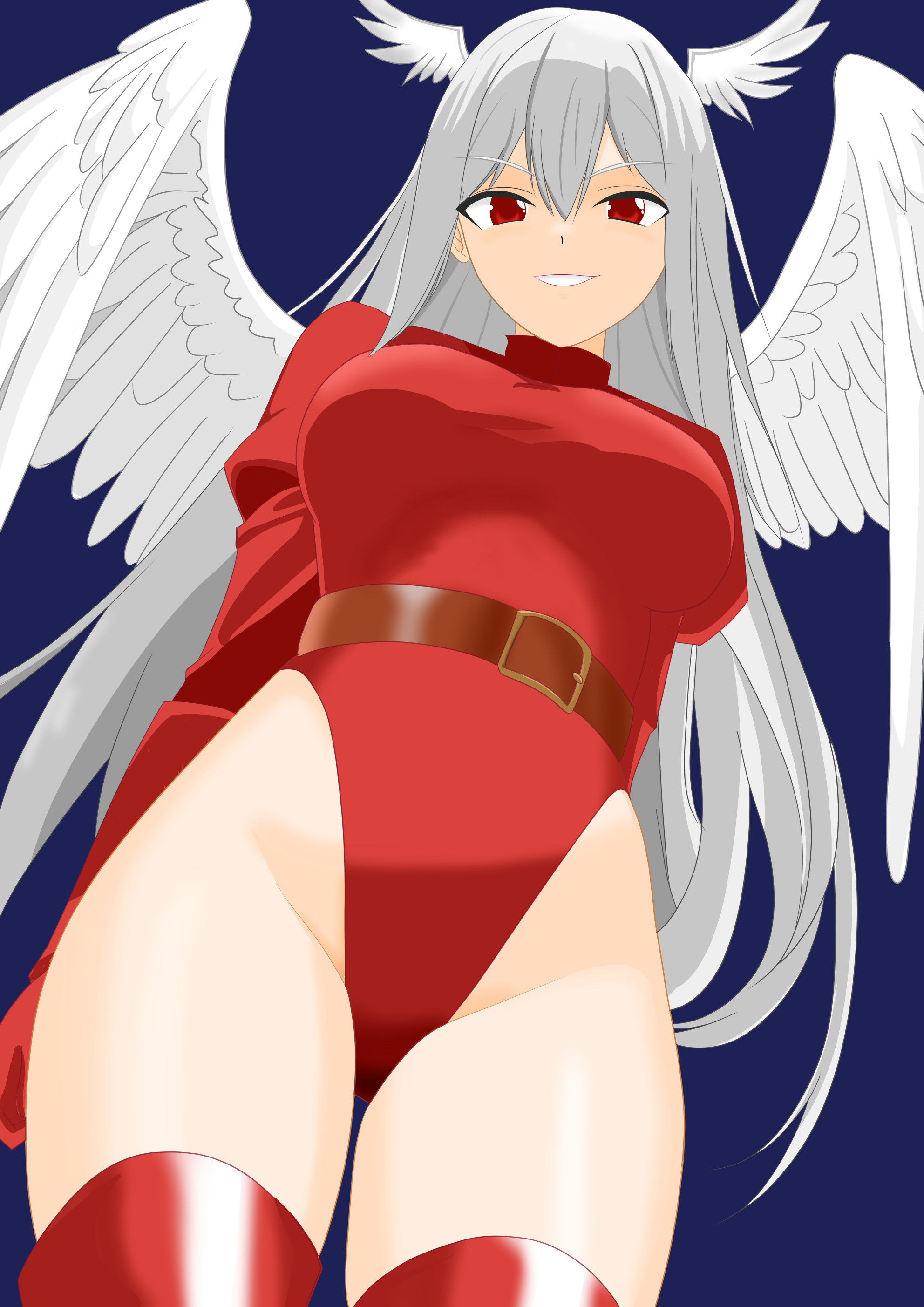 1girl absurdres angel_girl breasts final_fantasy final_fantasy_tactics highres large_breasts leotard medium_breasts red_eyes red_leotard ultima_(fft) white_hair