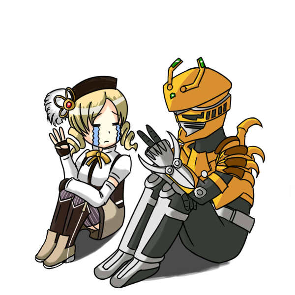 10s 1boy 1girl blonde_hair crossover drill_hair fia_(fia614) frown gloves image_sample kamen_rider kamen_rider_ryuki_(series) kamen_rider_scissors magical_girl mahou_shoujo_madoka_magica mahou_shoujo_madoka_magica_(anime) md5_mismatch pixiv_sample resolution_mismatch simple_background sitting source_larger t_t tears tomoe_mami tomoe_mami_(magical_girl) twin_drills twintails