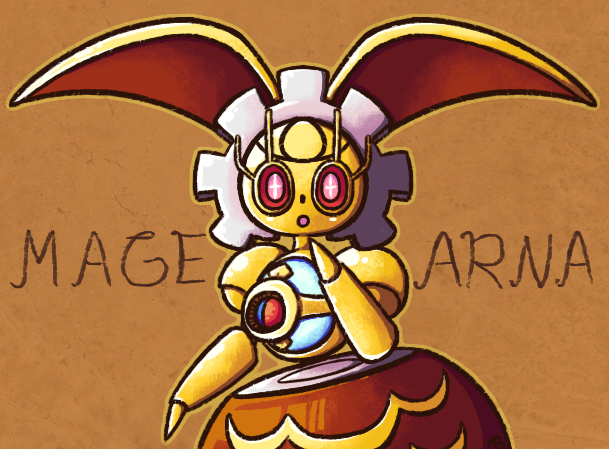 :o brown_background character_name commentary creature english_commentary gen_7_pokemon legendary_pokemon looking_at_viewer magearna magearna_(original) mattibee mythical_pokemon nintendo no_humans pink_eyes pokemon pokemon_(creature) simple_background solo upper_body