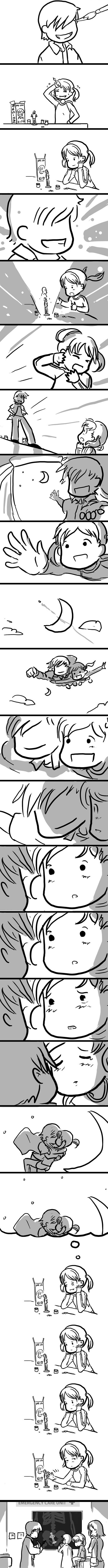 2girls 3boys absurdres anal anal_object_insertion blush comic crescent_moon dan_kim doctor doll embarrassed facepalm floating flying_sweatdrops glasses greyscale highres imagining kagami_aya kiss lab_coat long_image medium_hair model_kit monochrome moon multiple_boys multiple_girls object_insertion paintbrush parody short_twintails silent_comic simple_background sitting smile tall_image twintails white_background x-ray x-ray_film yume_miru_kusuri