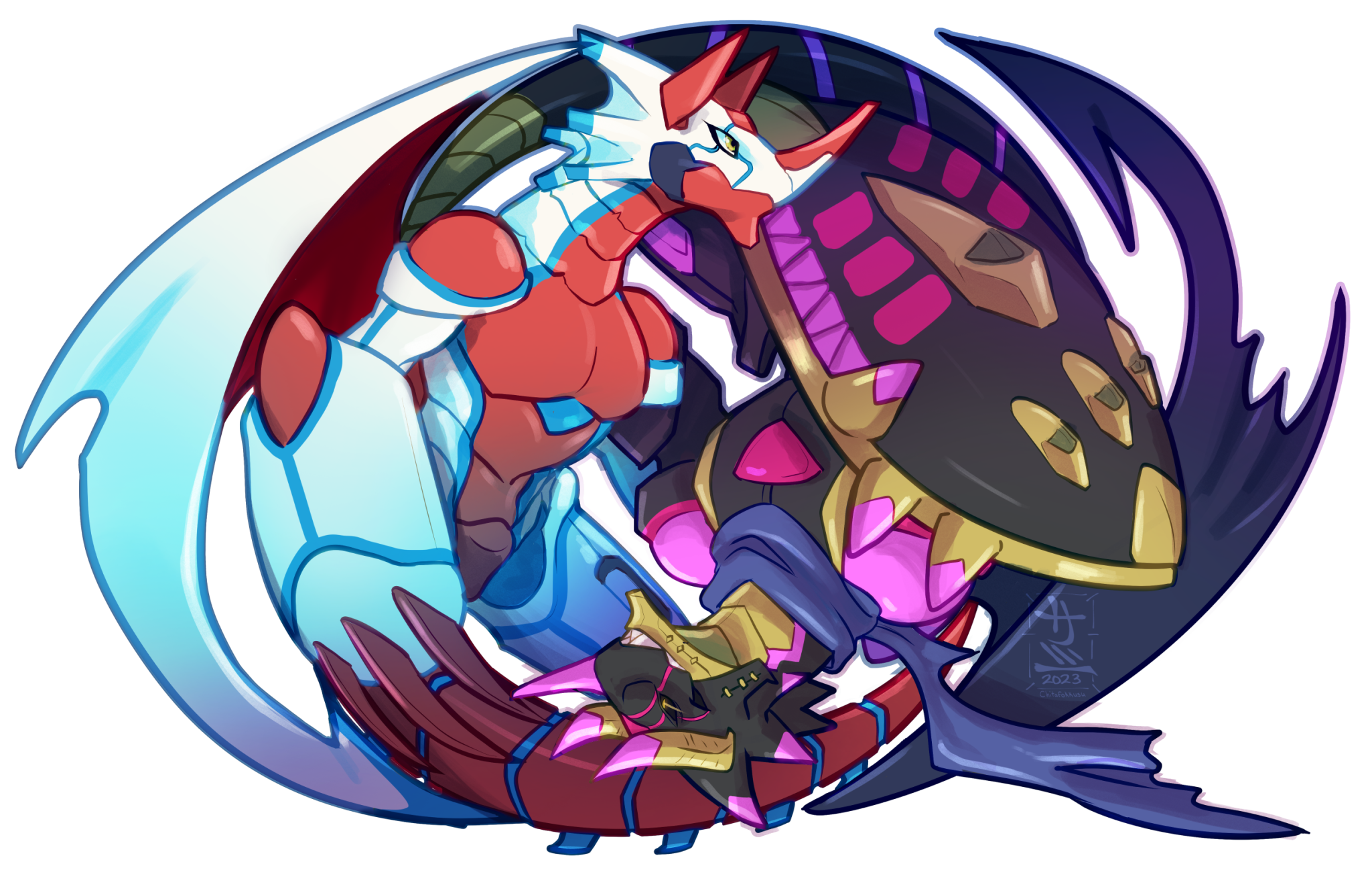canoweissmon digimon digimon_(creature) dragon highres horns regulusmon scarf sharp_teeth shield teeth wings
