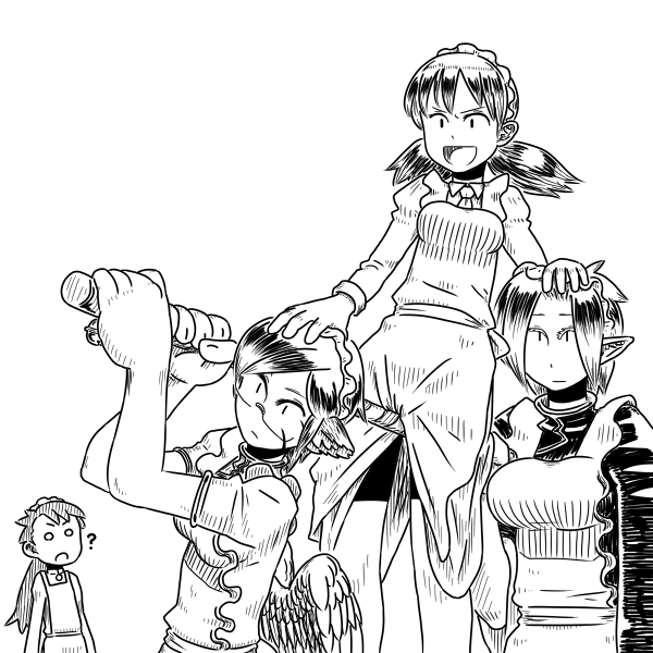 4girls ? animal_ears animated animated_png bike_shorts carrying cat_ears confused expressionless futaba_channel glasses hand_on_head hidoi kyuuki maid maid_headdress modoi monochrome monster_girl multiple_girls nijiura_maids o_o open_mouth pointy_ears ponytail semi-rimless_eyewear shikyou-aki_(placeholder) simple_background straddling surprised toukotsu_(nijiura_maids) twintails under-rim_eyewear white_background wings |_|
