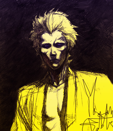 blonde_hair gundam male_focus open_clothes open_shirt solo utaco yazan_gable zeta_gundam