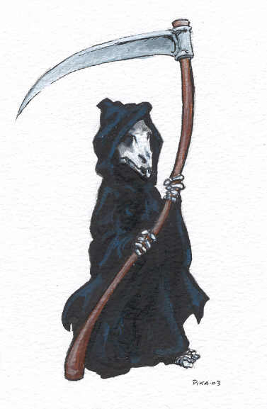 artist_name bone cloak creature death_of_rats discworld full_body holding holding_weapon hollow_eyes hood hooded_cloak no_humans pika-la-cynique scythe simple_background skeleton weapon white_background