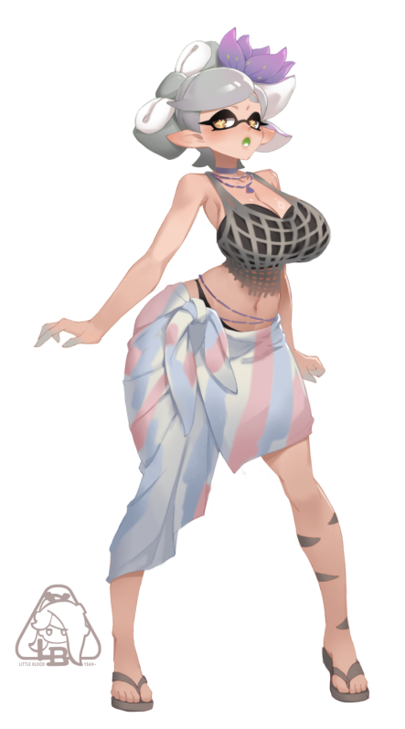 1girl alternate_costume breasts full_body large_breasts little_blood marnie_(pokemon) solo splatoon_(series) splatoon_1 tentacle_hair