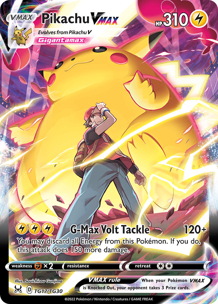 1boy :3 adjusting_clothes adjusting_headwear animal artist_name backpack bag blue_pants brown_hair card_(medium) character_name closed_mouth company_name copyright_name copyright_notice debris dynamax dynamax_band electricity english_text fat_pikachu gen_1_pokemon gigantamax gigantamax_pikachu glowing_tail gunjima_souichirou hat nintendo official_art oversized_animal pants pikachu pokemon pokemon_card pokemon_frlg pokemon_tcg red_(pokemon) red_clouds red_hat shoes short_hair smile standing third-party_source trading_card